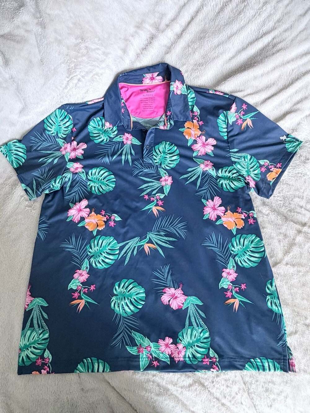 Birdie Bound Tropical Floral Performance Golf Polo Shirt Size XL